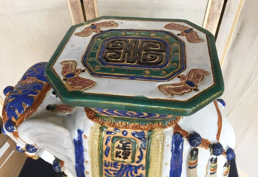 Grand Elephant Terre Cuite Vernissee Emaillee Ceramique De Chine Art Déco 6 Grand Elephant Terre Cuite Vernissee Emaillee Ceramique De Chine Art Déco – Image 4