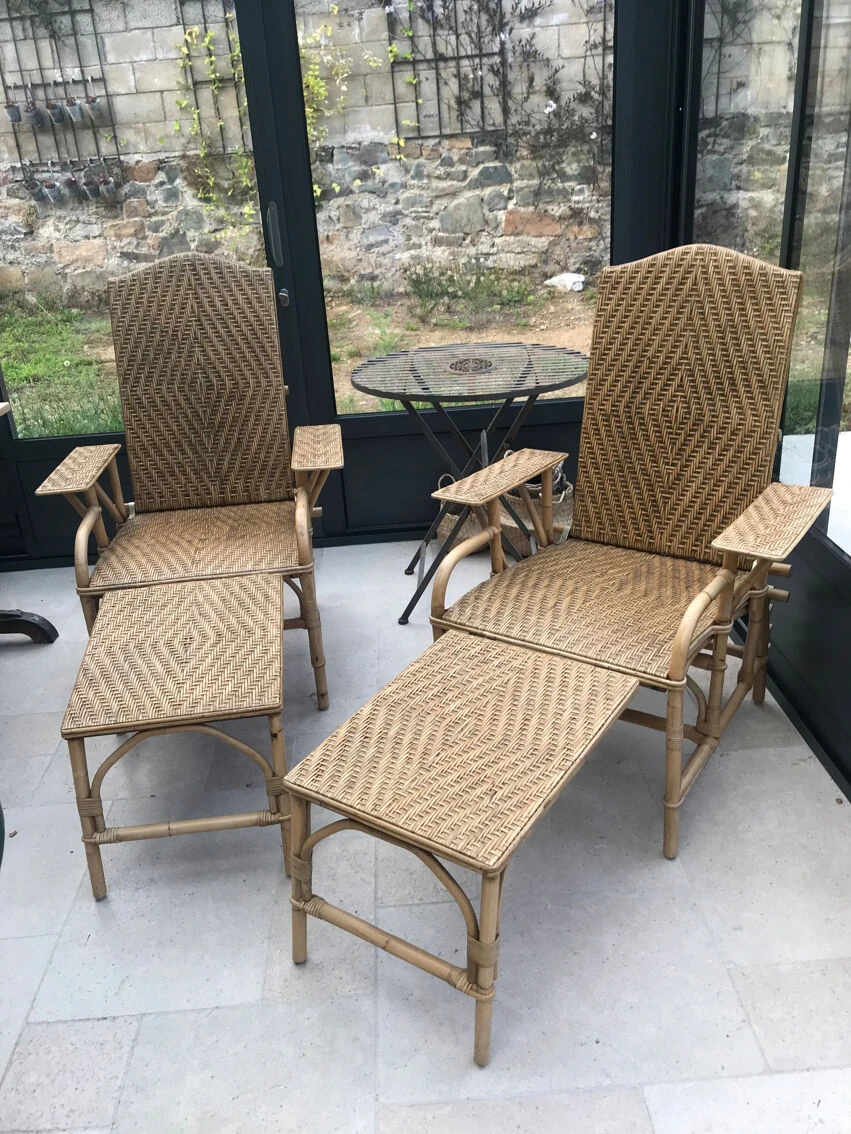 Paire De Chaises Longues En Rotin, De Style « Jardin D’hiver » 7 Paire De Chaises Longues En Rotin, De Style « Jardin D’hiver » – Image 5