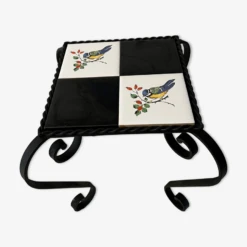 Porte Plante Fer Forgé Et Carreaux De Faïence Motif Oiseaux