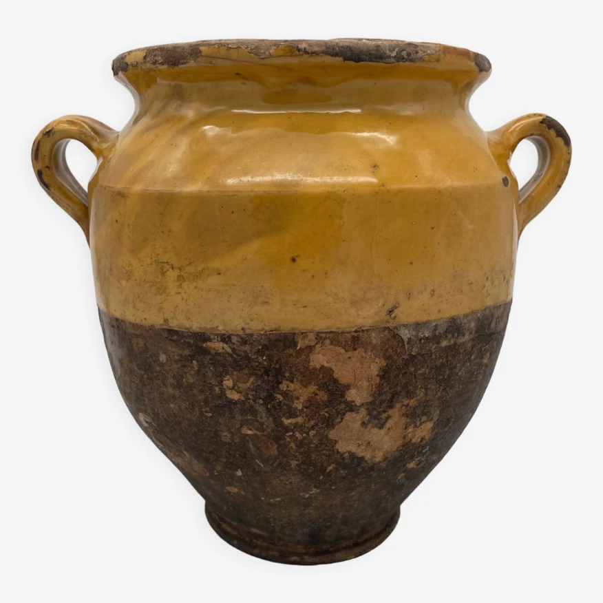 Ancien Pot à Confit En Terre Cuite Jaune Vernissé XIX Eme 3 Ancien Pot à Confit En Terre Cuite Jaune Vernissé XIX Eme