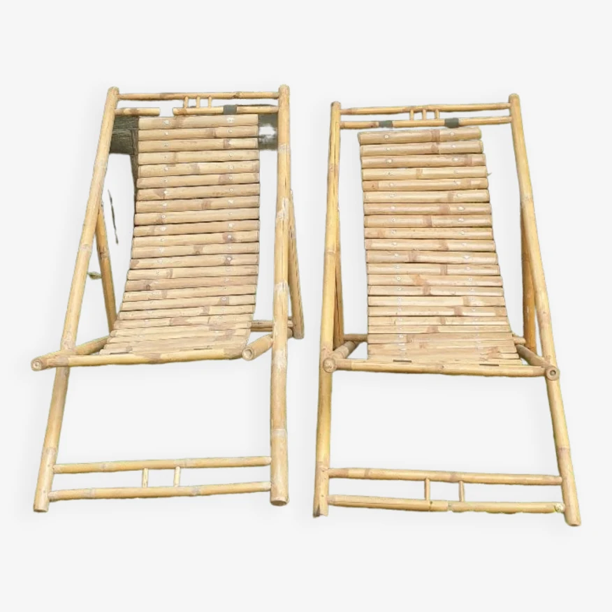 Paire De Chaises Longues En Bambou, Transats 3 Paire De Chaises Longues En Bambou, Transats