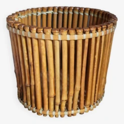 Corbeille Cache-pot Art-populaire Bambou Et Scoubidou Années 50