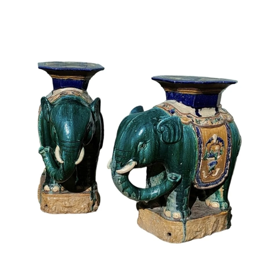 Paire D'éléphants Porte Plante Biên Hoa Début XXème 4 Paire D'éléphants Porte Plante Biên Hoa Début XXème – Image 2