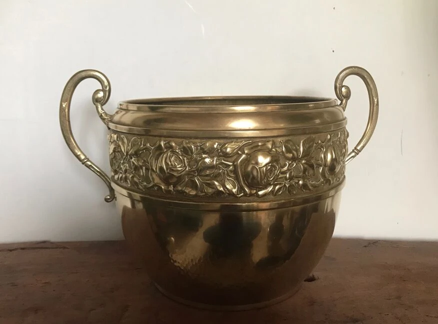 Lot De 3 Cache-pots Et Jardinière Art Déco En Laiton 5 Lot De 3 Cache-pots Et Jardinière Art Déco En Laiton – Image 3