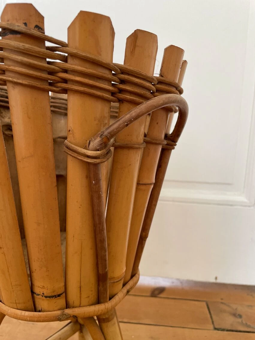 Jardinière Sur Pied Vintage En Bambou Et Rotin 6 Jardinière Sur Pied Vintage En Bambou Et Rotin – Image 4