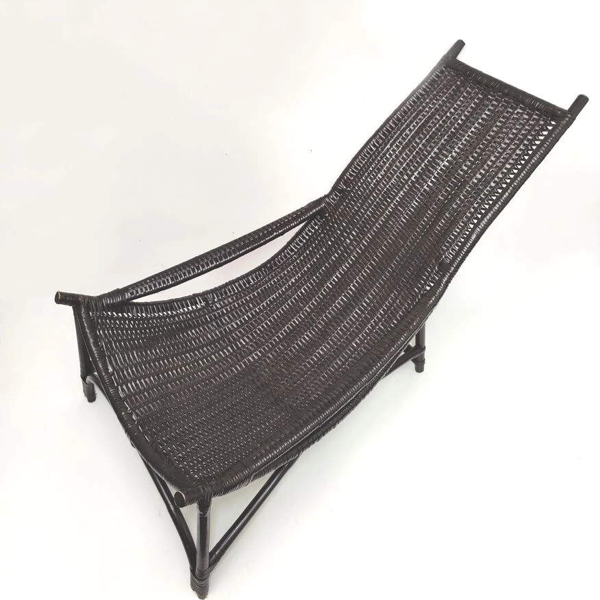 Chaise Longue Transat Vintage En Rotin Noir 6 Chaise Longue Transat Vintage En Rotin Noir – Image 4