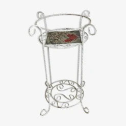 Porte-plante En Fer Forgé Et Céramique Vallauris Signée Vintage