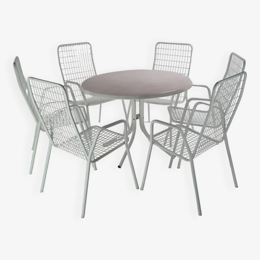 Lot De 6 Chaises Rio Et La Table, Ensemble Blanc, Marque Emu, Italie, Circa 1970 3 Lot De 6 Chaises Rio Et La Table, Ensemble Blanc, Marque Emu, Italie, Circa 1970