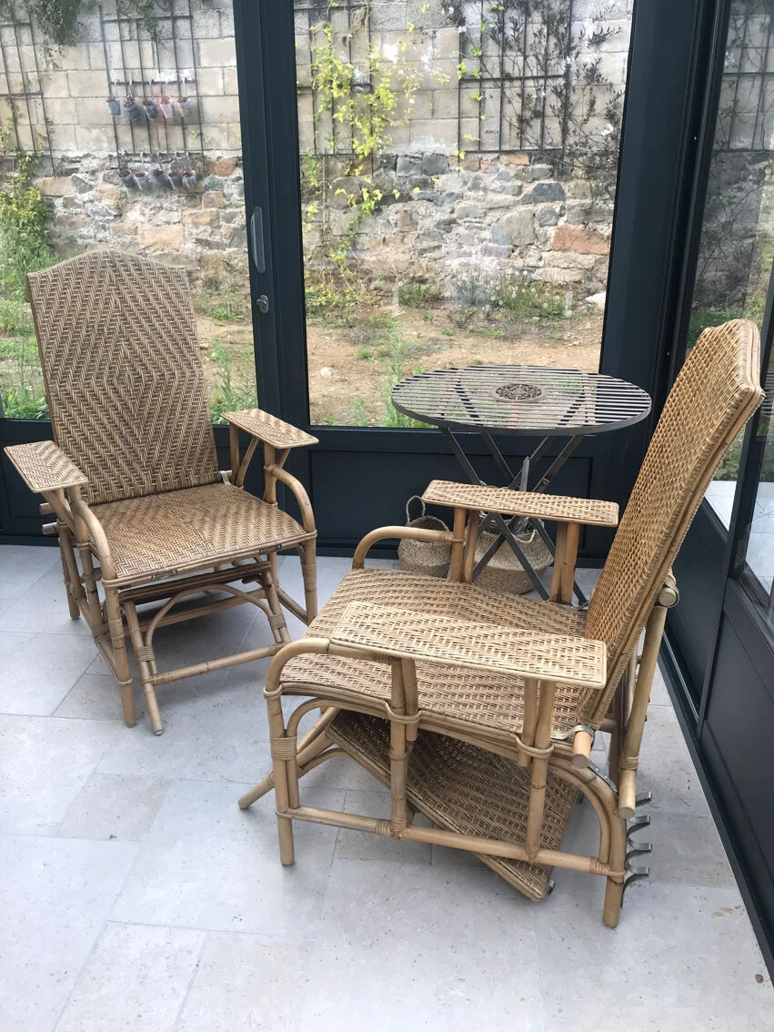 Paire De Chaises Longues En Rotin, De Style « Jardin D’hiver » 8 Paire De Chaises Longues En Rotin, De Style « Jardin D’hiver » – Image 6