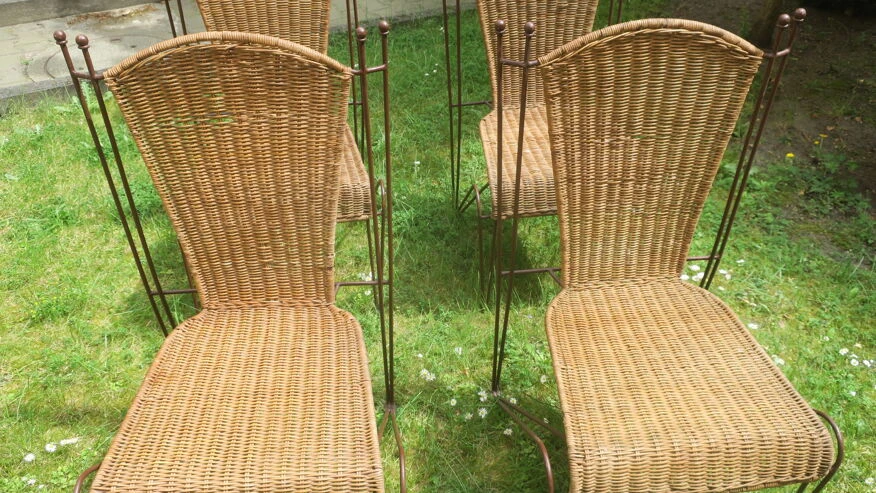 Ensemble De 4 Chaises De Jardin En Rotin Et Fer Par Frederick Weinberg, États-Unis Années 1950 6 Ensemble De 4 Chaises De Jardin En Rotin Et Fer Par Frederick Weinberg, États-Unis Années 1950 – Image 4