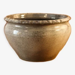 Cache Pot En Grés Bleuté, Signé