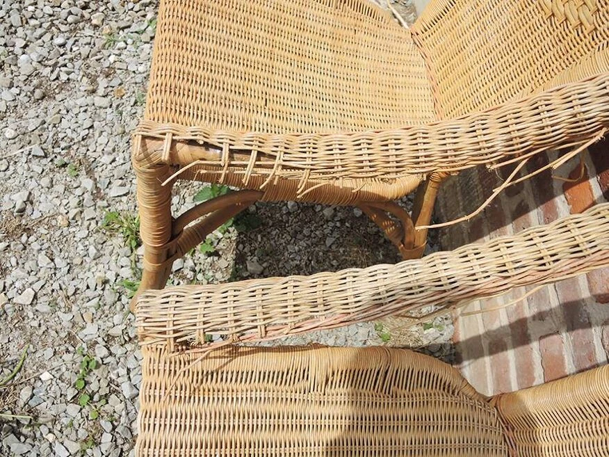 Ancien Salon En Rotin Clair : Table & 2 Fauteuils 10 Ancien Salon En Rotin Clair : Table & 2 Fauteuils – Image 8