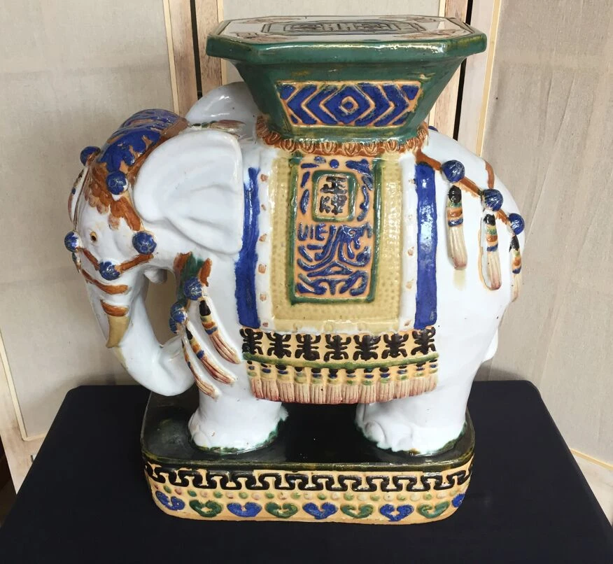 Grand Elephant Terre Cuite Vernissee Emaillee Ceramique De Chine Art Déco 4 Grand Elephant Terre Cuite Vernissee Emaillee Ceramique De Chine Art Déco – Image 2