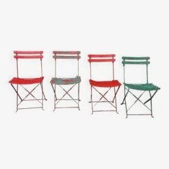 Lot De 4 Chaises De Jardin Terrasse Bistro ,guingette Pliantes Début XX ème Fer Et Bois