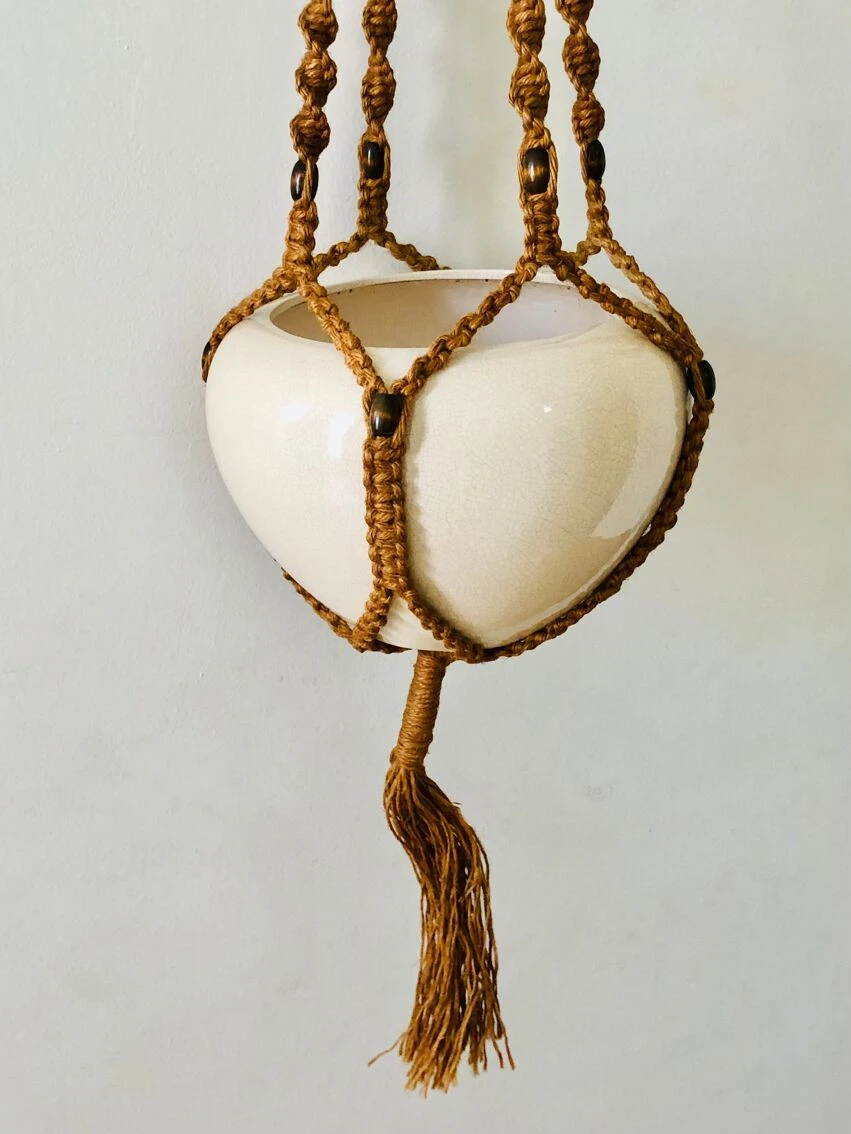 Suspension Porte-plante En Corde Tressée Et Perles 5 Suspension Porte-plante En Corde Tressée Et Perles – Image 3