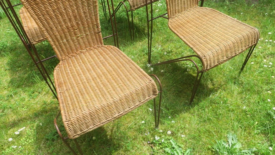Ensemble De 4 Chaises De Jardin En Rotin Et Fer Par Frederick Weinberg, États-Unis Années 1950 16 Ensemble De 4 Chaises De Jardin En Rotin Et Fer Par Frederick Weinberg, États-Unis Années 1950 – Image 14