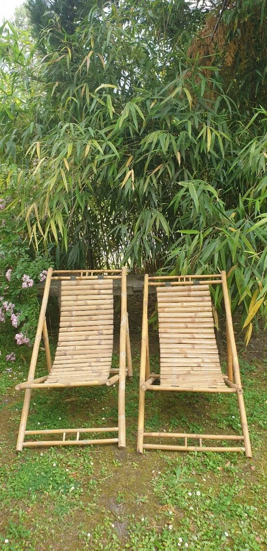 Paire De Chaises Longues En Bambou, Transats 5 Paire De Chaises Longues En Bambou, Transats – Image 3