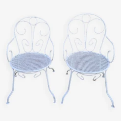 Paire De Fauteuil En Fer Blanc Ancien