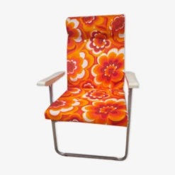 Fauteuil Pliant Orange A Fleur Année 70