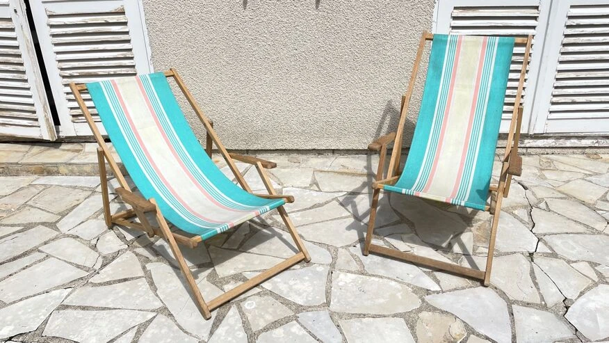 Transat Pliant En Bois Et Toile Vintage 12 Transat Pliant En Bois Et Toile Vintage – Image 10