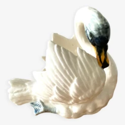 Cygne En Céramique Cache Pot Antique Design Barbotine Vide Poche Ancien