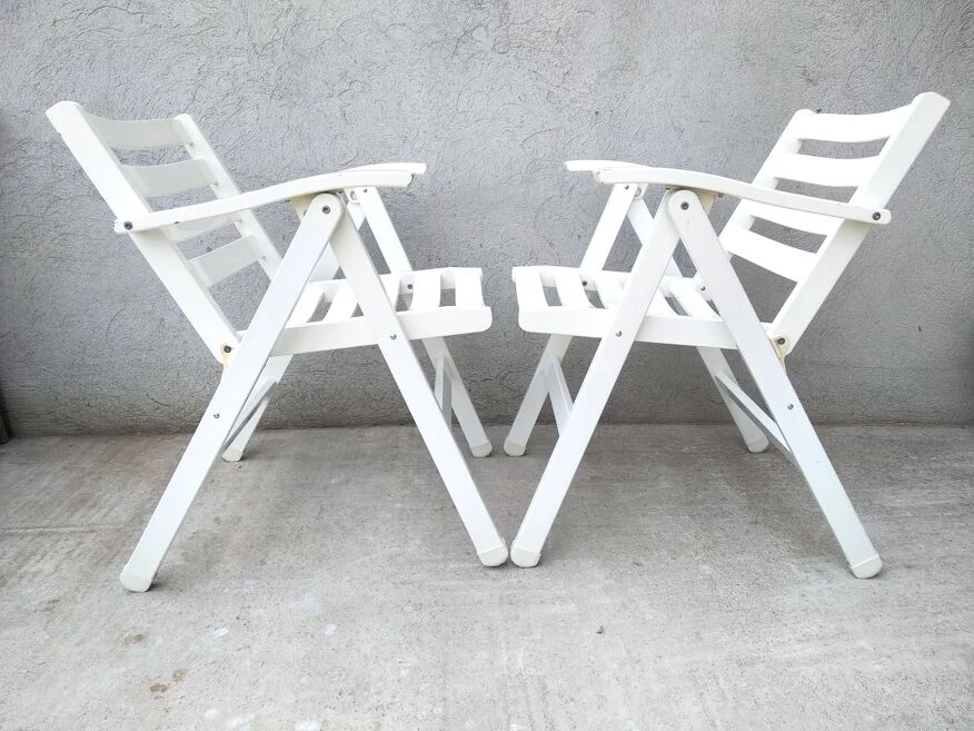 Fauteuils De Jardin Pliants En Bois Foppapedretti Vintage Italie 4 Fauteuils De Jardin Pliants En Bois Foppapedretti Vintage Italie – Image 2