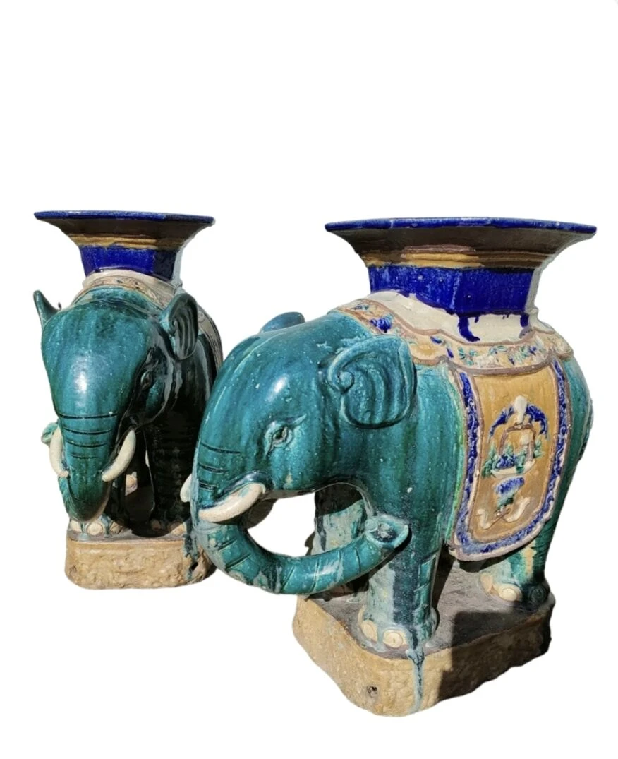 Paire D'éléphants Porte Plante Biên Hoa Début XXème 8 Paire D'éléphants Porte Plante Biên Hoa Début XXème – Image 6