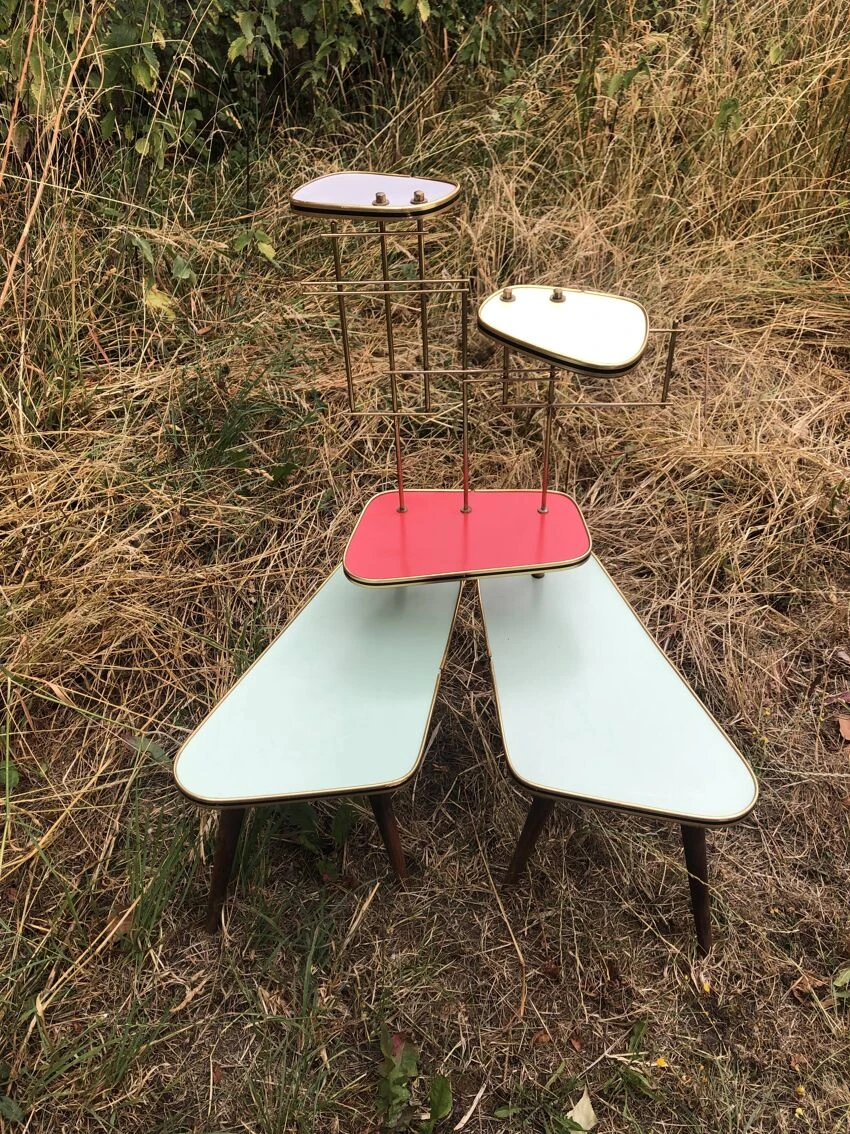 Porte Plante Sellette Table Guéridon Formica Années 60 4 Porte Plante Sellette Table Guéridon Formica Années 60 – Image 2