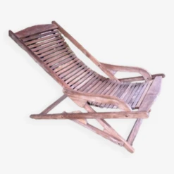 Chaise Longue Pliante En Teck Massif Vintage Scan Com, Années 80