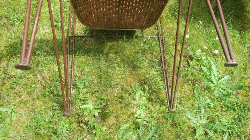 Ensemble De 4 Chaises De Jardin En Rotin Et Fer Par Frederick Weinberg, États-Unis Années 1950 13 Ensemble De 4 Chaises De Jardin En Rotin Et Fer Par Frederick Weinberg, États-Unis Années 1950 – Image 11