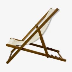 Transat Tissus Blanc Avec Structure En Bois