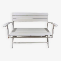 Banc De Jardin Rétractable En Bois Blanc Des Années 1960