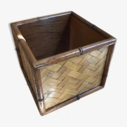 Cache Pot Plantes Carré En Bambou & Rotin Tressé Vintage