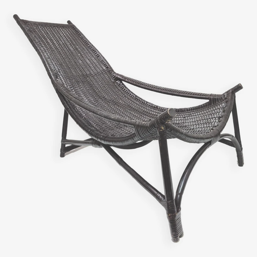 Chaise Longue Transat Vintage En Rotin Noir 3 Chaise Longue Transat Vintage En Rotin Noir