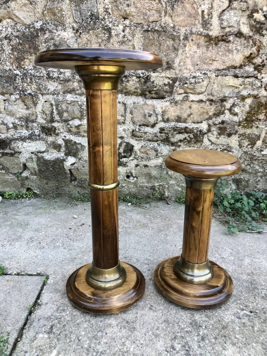 Lot De 2 Porte-plantes Colonnes En Bois Massif 4 Lot De 2 Porte-plantes Colonnes En Bois Massif – Image 2