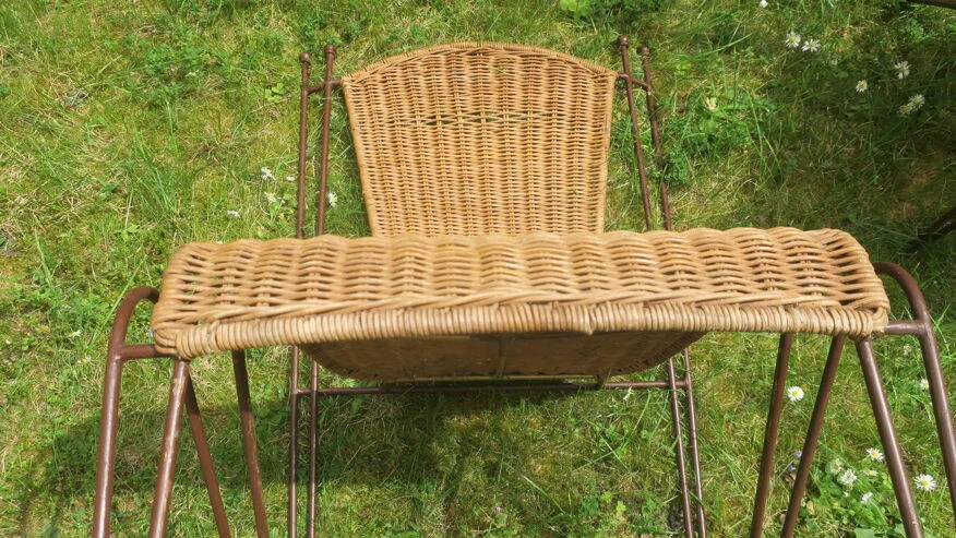 Ensemble De 4 Chaises De Jardin En Rotin Et Fer Par Frederick Weinberg, États-Unis Années 1950 10 Ensemble De 4 Chaises De Jardin En Rotin Et Fer Par Frederick Weinberg, États-Unis Années 1950 – Image 8