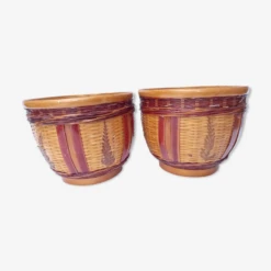 Duo De Cache-pot Vintage Osier Tressé