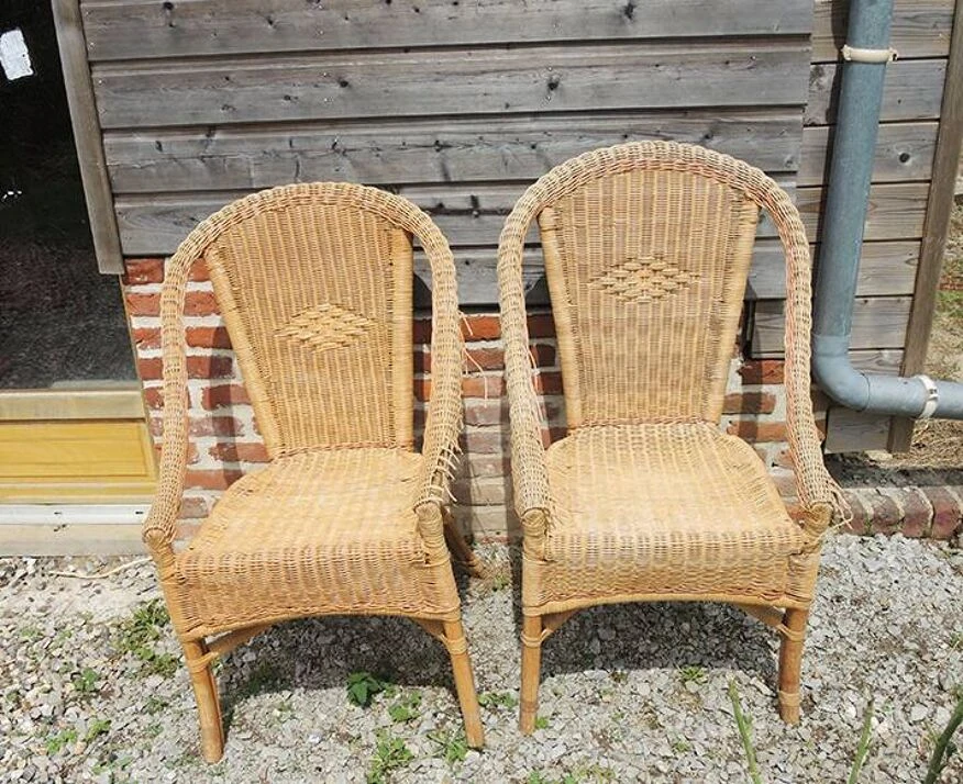 Ancien Salon En Rotin Clair : Table & 2 Fauteuils 7 Ancien Salon En Rotin Clair : Table & 2 Fauteuils – Image 5