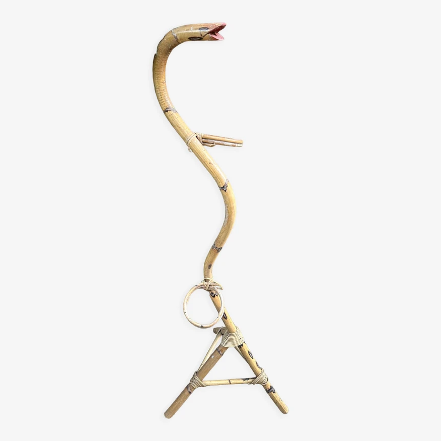 Porte Plantes Vintage - Rotin Et Bambou - Tête De Serpent 3 Porte Plantes Vintage - Rotin Et Bambou - Tête De Serpent