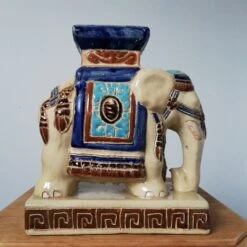 Éléphant Céramique Bleu, Beige -Jardin Fournitures Boutique d2cc4b14 86f6 466b 9e5e 4a0a93b6da6d