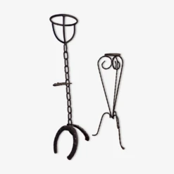 Lot 2 Portes Pots Plantes En Fer Forgé Noir