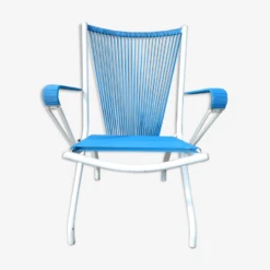 Fauteuil Pliant En Métal Et Scoubidou Bleu