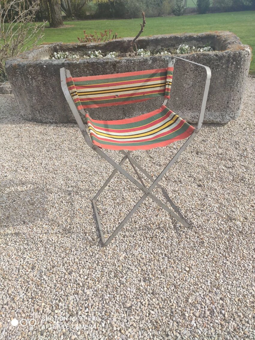 Chaise Pliante Vintage En Métal Avec Tissu D'origine 9 Chaise Pliante Vintage En Métal Avec Tissu D'origine – Image 7