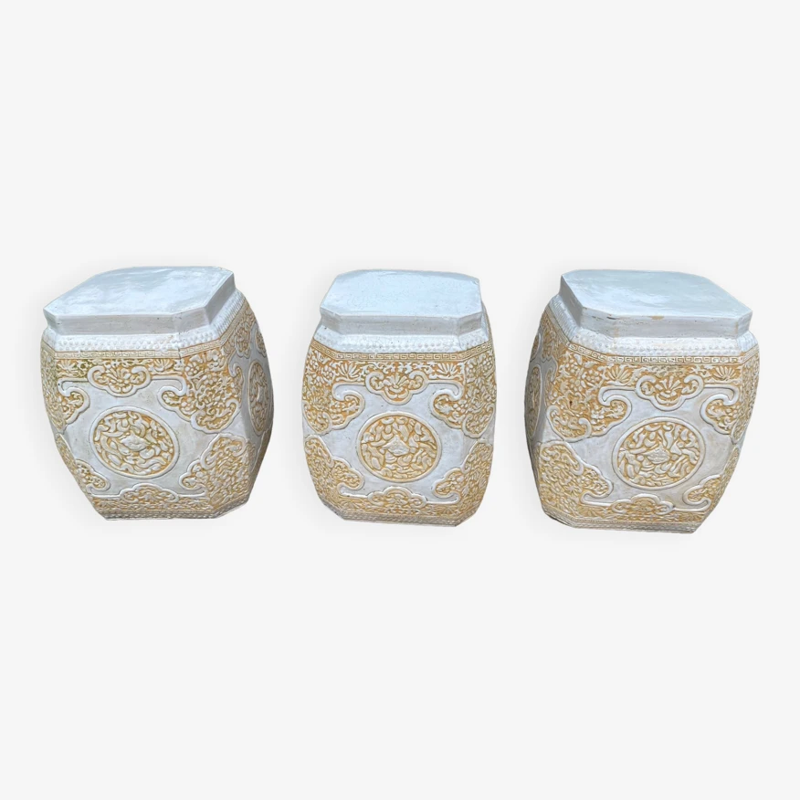 Lot De Trois Tabourets De Jardin En Céramique 3 Lot De Trois Tabourets De Jardin En Céramique