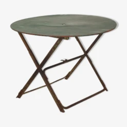 Ancienne Table De Jardin Ronde Pliante Fer Avec Rivets Vers 1950