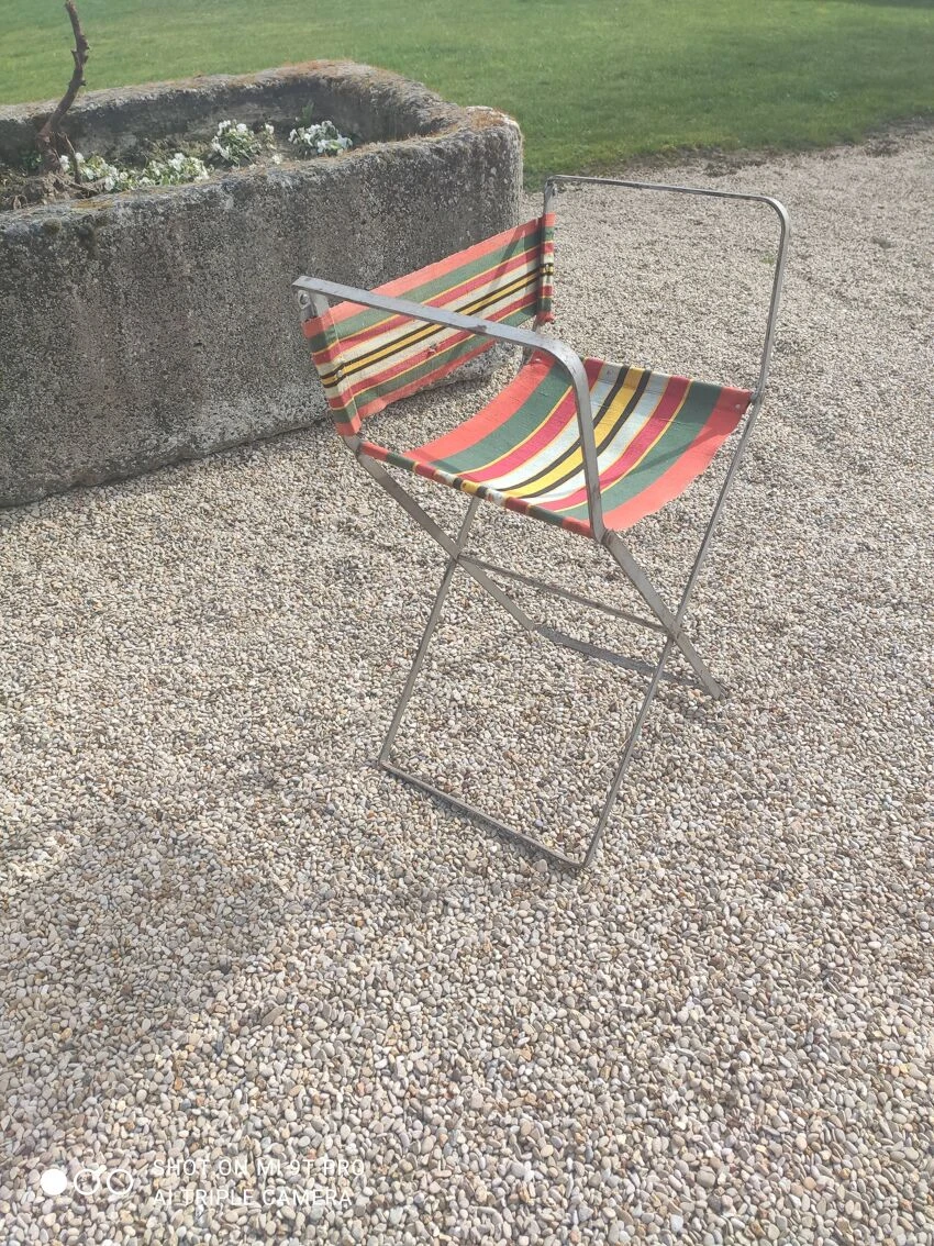 Chaise Pliante Vintage En Métal Avec Tissu D'origine 8 Chaise Pliante Vintage En Métal Avec Tissu D'origine – Image 6