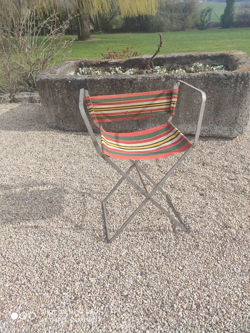 Chaise Pliante Vintage En Métal Avec Tissu D'origine 4 Chaise Pliante Vintage En Métal Avec Tissu D'origine – Image 2