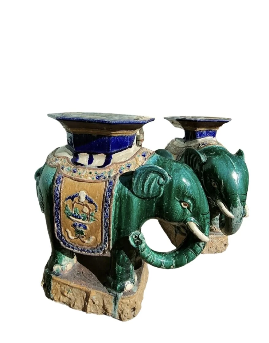 Paire D'éléphants Porte Plante Biên Hoa Début XXème 6 Paire D'éléphants Porte Plante Biên Hoa Début XXème – Image 4