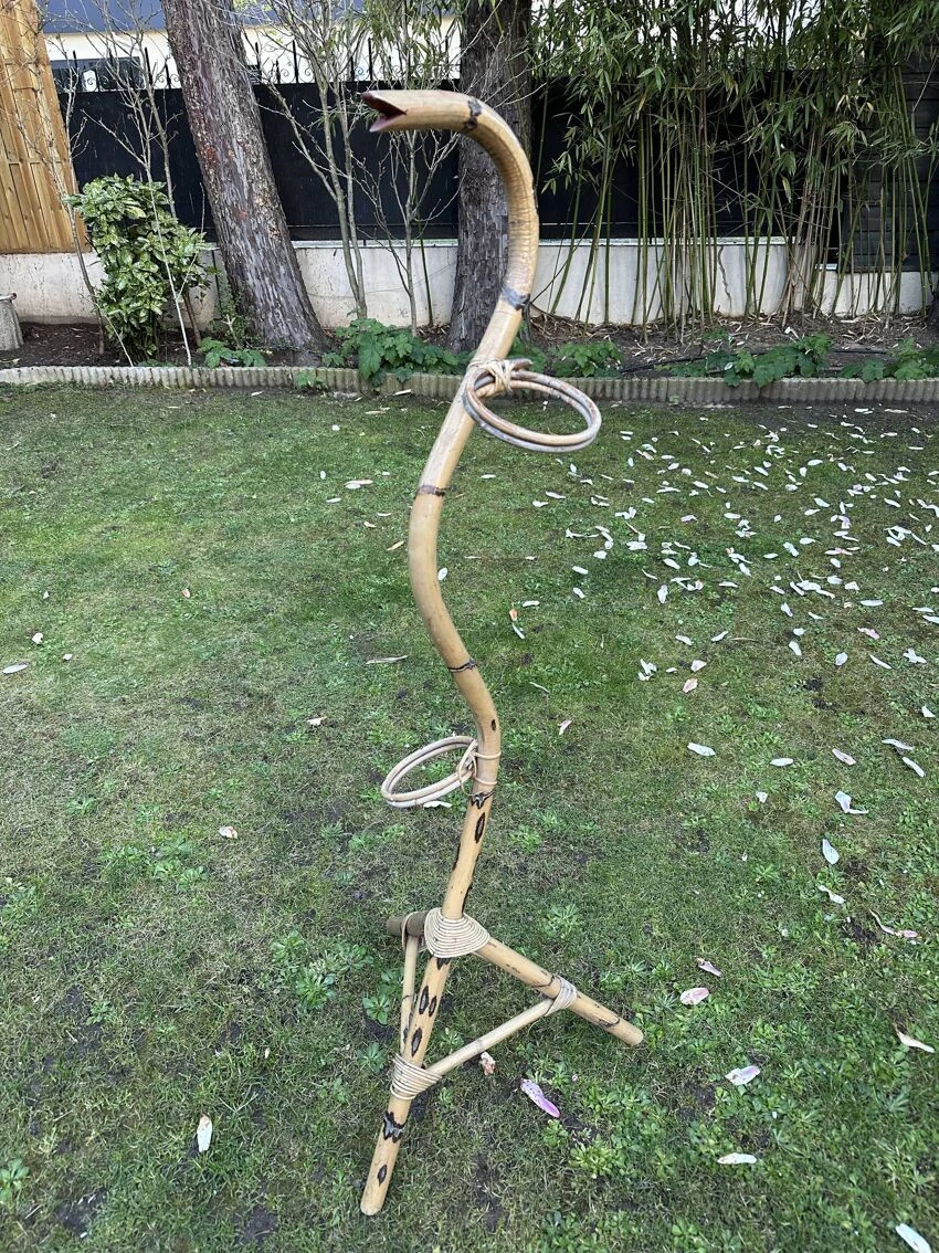 Porte Plantes Vintage - Rotin Et Bambou - Tête De Serpent 7 Porte Plantes Vintage - Rotin Et Bambou - Tête De Serpent – Image 5