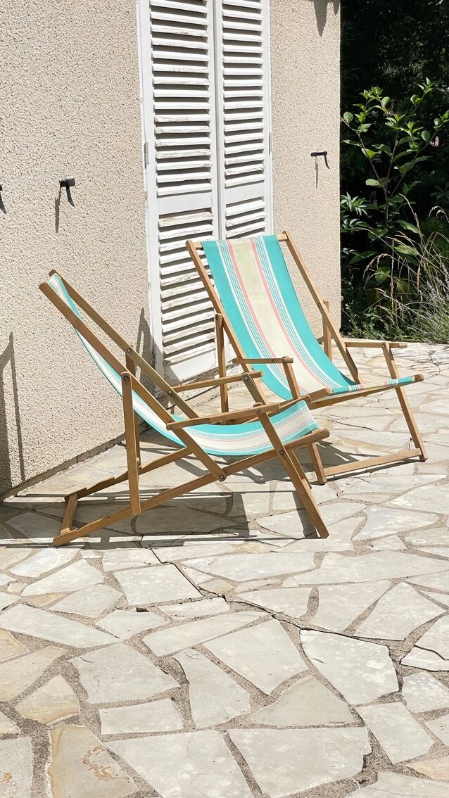 Transat Pliant En Bois Et Toile Vintage 14 Transat Pliant En Bois Et Toile Vintage – Image 12